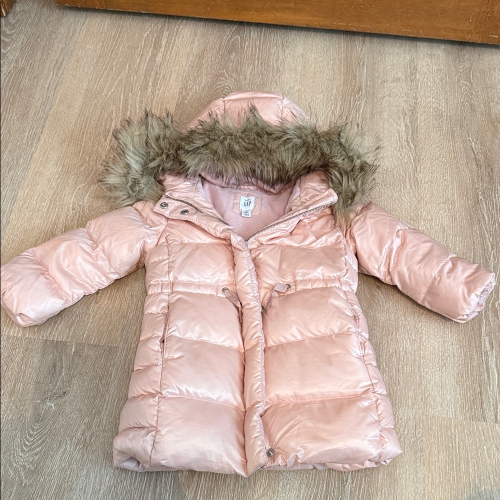 GAP Pink Toddler Jacket with Faux Fur Hood